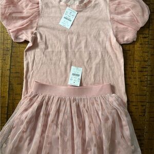 Crewcuts Pink Puff Sleeve Top and Layered Skirt
